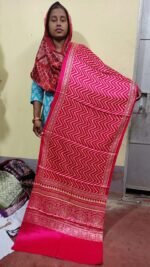 Hand block Printed Smooth mushru Silk Ajrakh Stole