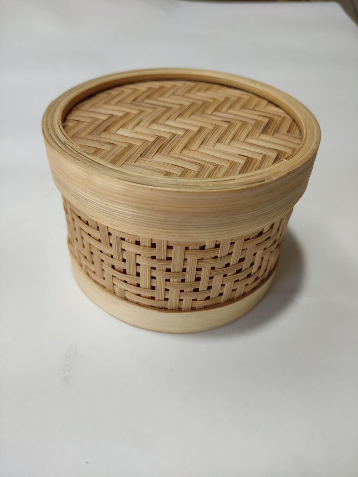 Natural bamboo colour Bamboo Handcrafted Cylindrical Box 4" Dia. x 3" Height - Image 1