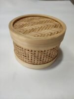 Natural bamboo colour Bamboo Handcrafted Cylindrical Box 4" Dia. x 3" Height