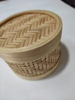 Natural bamboo colour Bamboo Handcrafted Cylindrical Box 4" Dia. x 3" Height - Image 3