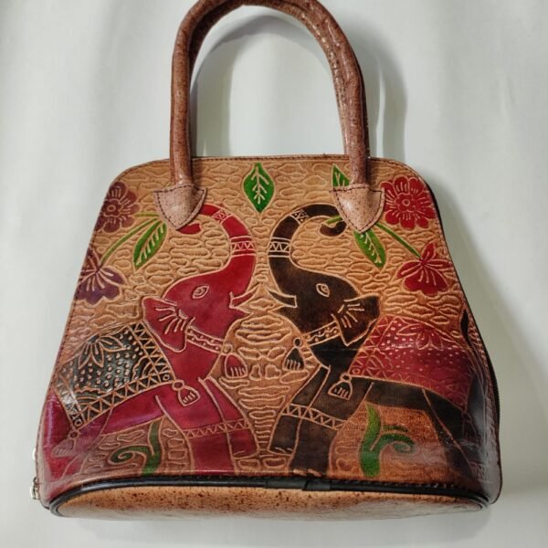 Leather Handicraft Pure Leather Elephant Printed bag