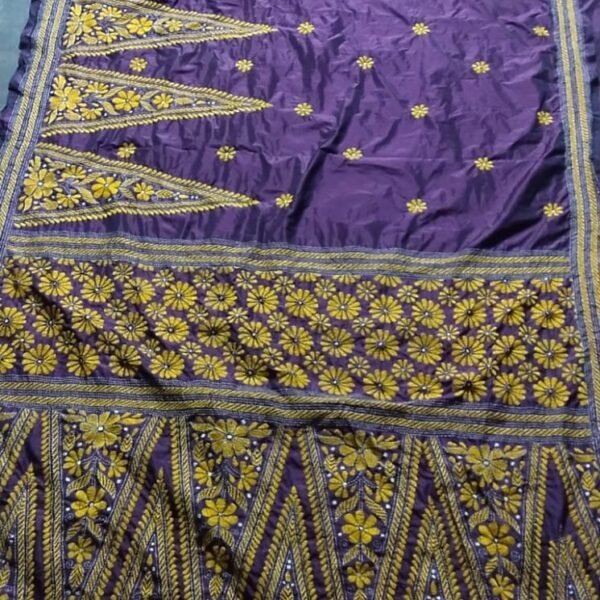 Blended Bangalore Silk Kantha stitch Saree