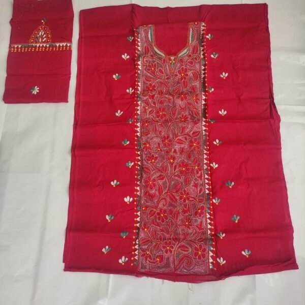 Kantha stitch Dress Material Salwar Suit 3 Piece (red colour)