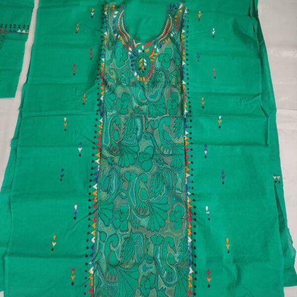 Kantha stitch Dress Material Salwar Suit 3 Piece (green)