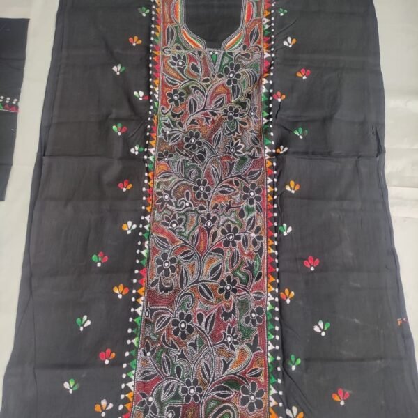 Kantha stitch Dress Material Salwar Suit 3 Piece (black colour)