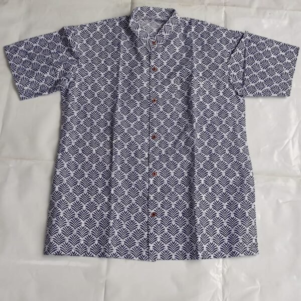 Cotton printed men's Half sleeve shirts (White and navy blue color)