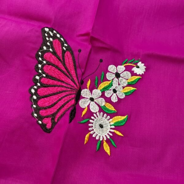Magenta Embroidered Blouse Fabric – Butterfly & Floral