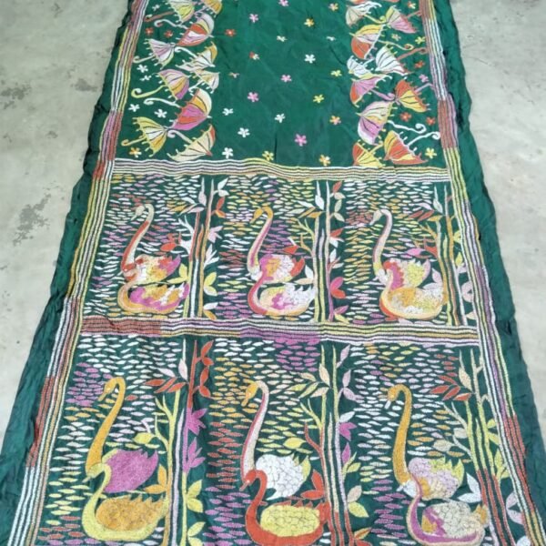 Bengal kantha embroidery art silk saree