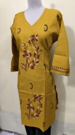Kantha Long Kurti for ladies Mustard yellow - Image 2