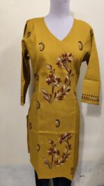 Kantha Long Kurti for ladies Mustard yellow - Image 3