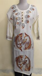 Cotton Kantha Stitch Long Kurti for Women White - Image 5