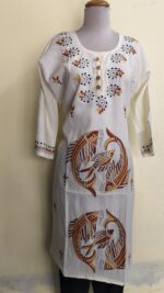 Cotton Kantha Stitch Long Kurti for Women White - Image 3