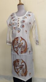 Cotton Kantha Stitch Long Kurti for Women White - Image 4