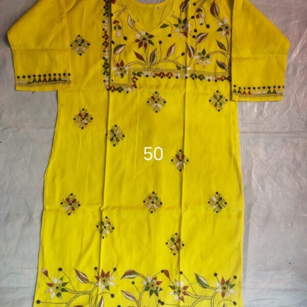 Kantha Long Kurti for ladies yellow colour ( Size - 5XL )