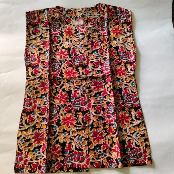 Handicraft Printed front open sleeveless Jhabla