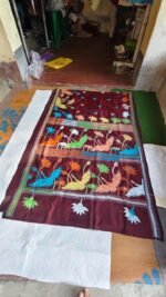 Bengal Kantha Embroidery Art Silk Saree (brown colour) - Image 4