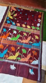 Bengal Kantha Embroidery Art Silk Saree (brown colour) - Image 6