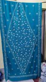 Kantha Stitch Woolen Shawl For Women DeepSkyBlue