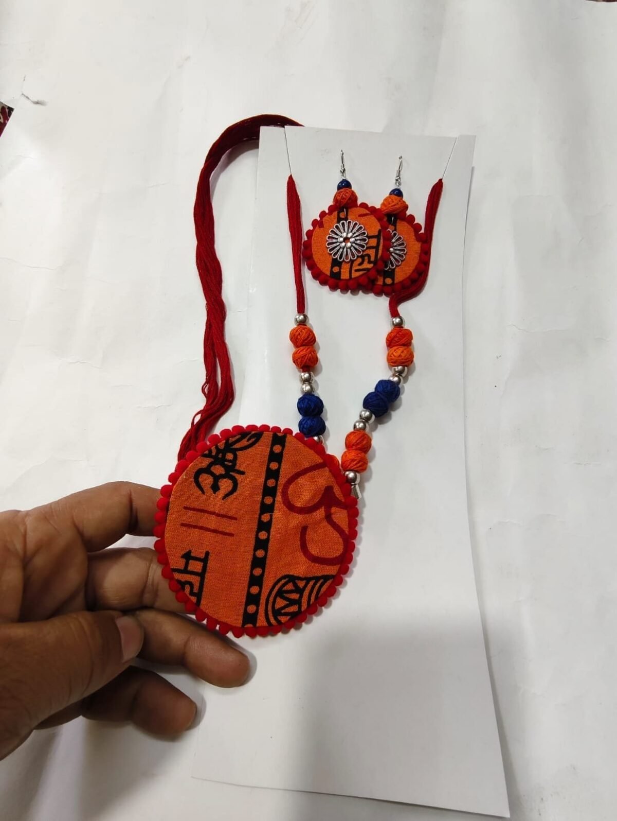 Handcrafted Fabric & Oxidized Pendant Jewellery Set - Image 2
