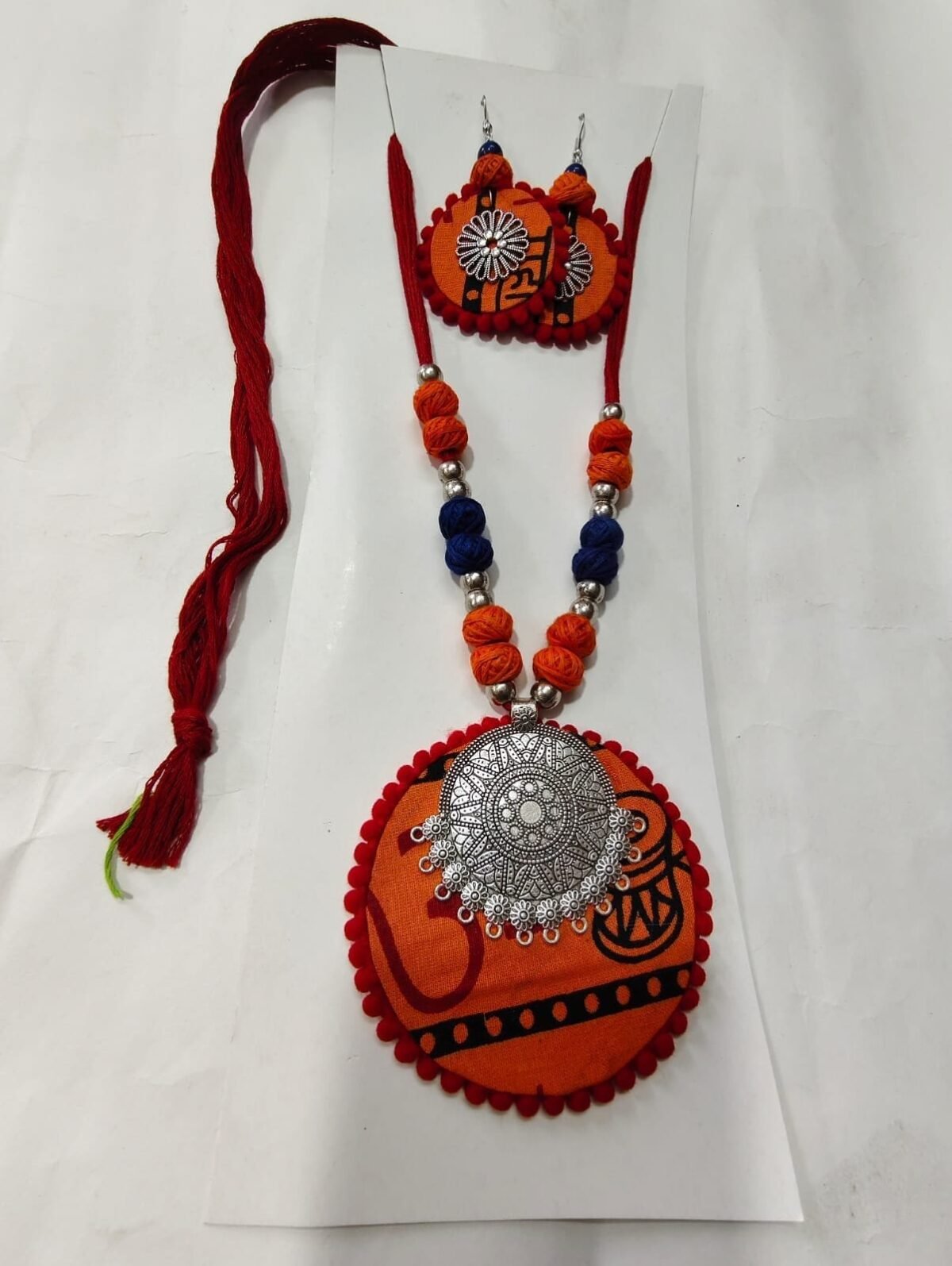 Handcrafted Fabric & Oxidized Pendant Jewellery Set - Image 1