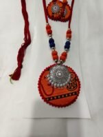 Handcrafted Fabric & Oxidized Pendant Jewellery Set - Image 4