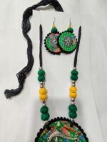 Handcrafted Fabric & Oxidized Pendant Jewellery Set - Image 2