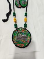 Handcrafted Fabric & Oxidized Pendant Jewellery Set - Image 4