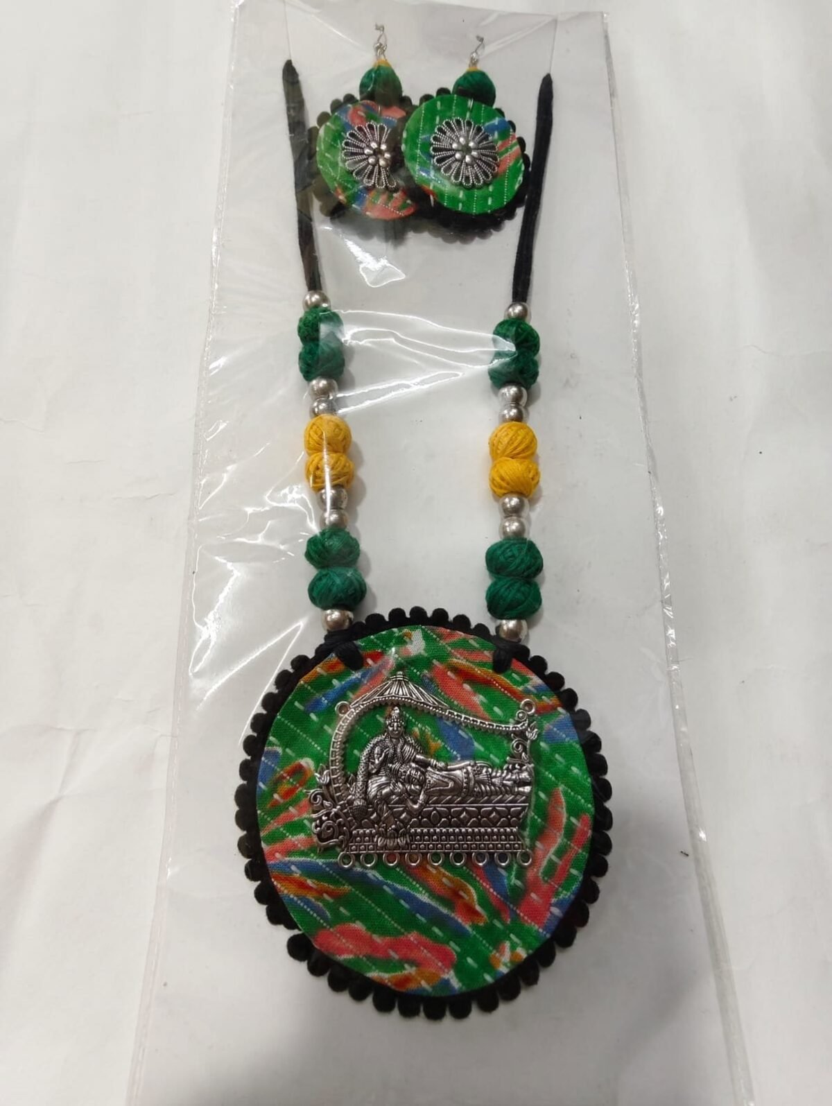 Handcrafted Fabric & Oxidized Pendant Jewellery Set - Image 5