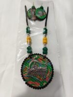 Handcrafted Fabric & Oxidized Pendant Jewellery Set - Image 5