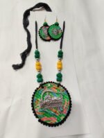 Handcrafted Fabric & Oxidized Pendant Jewellery Set - Image 3