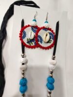 Handmade Shell and Fabric Jewelry Set Necklace and Earrings - Image 3