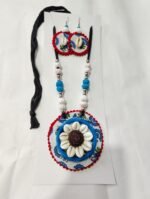 Handmade Shell and Fabric Jewelry Set Necklace and Earrings