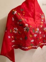 Silk Kantha Stitch Blouse Piece – Flower and Leaf Design - Image 3