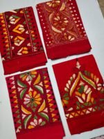 Handicraft Kantha Stitch Cotton Blouse Piece Material (Red colour) - Image 4