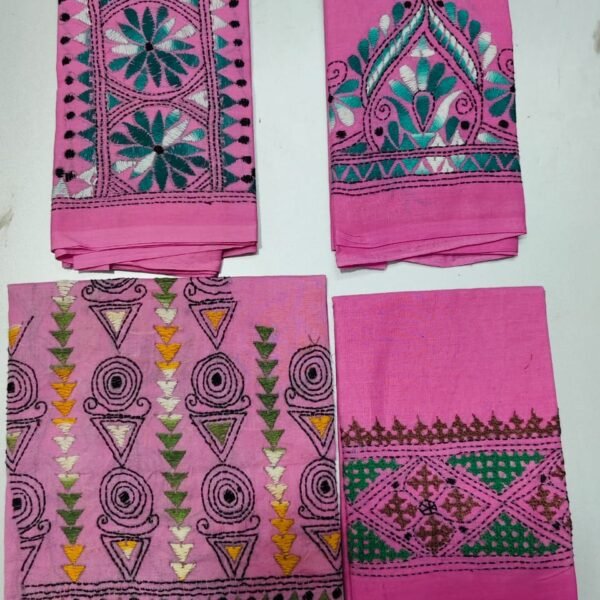 Handicraft Kantha Stitch Cotton Blouse Piece Material (pink colour)