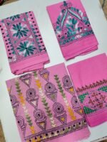 Handicraft Kantha Stitch Cotton Blouse Piece Material (pink colour) - Image 2