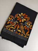 Handicraft Cotton Kantha Stitch Blouse Piece - Bird motif design black - Image 4