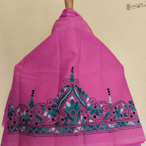 Women's Hand Embroidered Kantha Stitch Cotton Blouse Material Pink