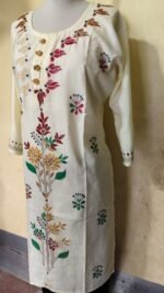 Kantha Stitch Long Kurti for Women White - Image 3