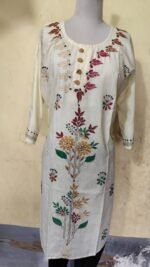 Kantha Stitch Long Kurti for Women White
