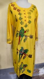 Kantha Stitch Long Kurti for ladies yellow Colorur - Image 3