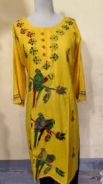 Kantha Stitch Long Kurti for ladies yellow Colorur