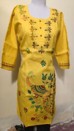 Kantha Stitch Long Kurti (yellow colour)