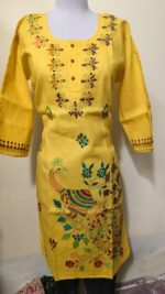 Kantha Stitch Long Kurti (yellow colour) - Image 4