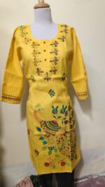 Kantha Stitch Long Kurti (yellow colour) - Image 2