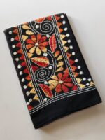 Black Kantha Stitch Blouse Piece for Ladies Maroon cream thread work - Image 3