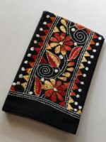 Black Kantha Stitch Blouse Piece for Ladies Maroon cream thread work - Image 2