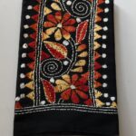 Black Kantha Stitch Blouse Piece for Ladies Maroon cream thread work