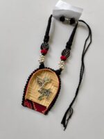 Bamboo “Durga” Script Pendant Necklace with Earrings – Festive Folk Art Jewellery - Image 2