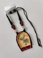 Bamboo “Durga” Script Pendant Necklace with Earrings – Festive Folk Art Jewellery - Image 3